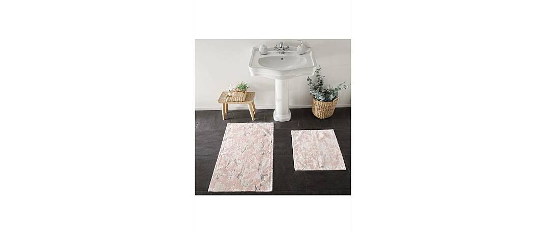 Taç Klozet Takımı Paspas 2Lİ Pamuklu Flower Pudra 4389 - 1